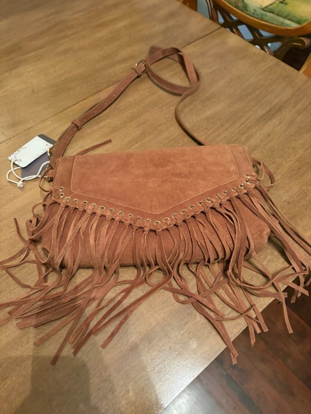 NWT Haute Hippie Boho Suede Fringe Cross Body Bag in Rich Brown. - Picture 4 of 15
